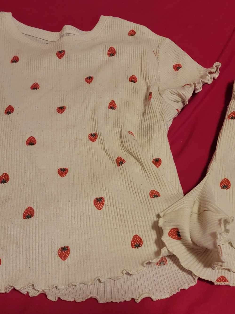 Old Navy Cream Ribbed Short-Sleeve Tee And Shorts with Red Strawberry Print